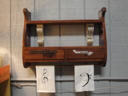 Antique Pine Shelf, Two Drawers, Shelves, Towel Rod Decoupaged For The Music Lover - thumbnail 1