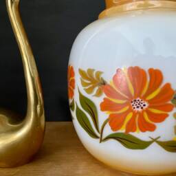 Vintage Globe Lamp in White & Pearly Opaline With Flower Designs - thumbnail 2