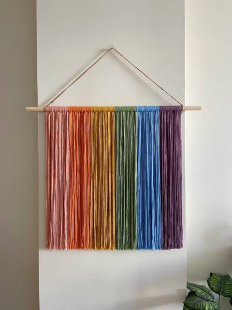 Pastel Rainbow Yarn Wall Hanging, Boho Macrame Decor - image 1