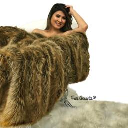 Light Golden Brown Wolf Faux Fur Throw Blanket, Minky Cuddle Reverse - thumbnail 2