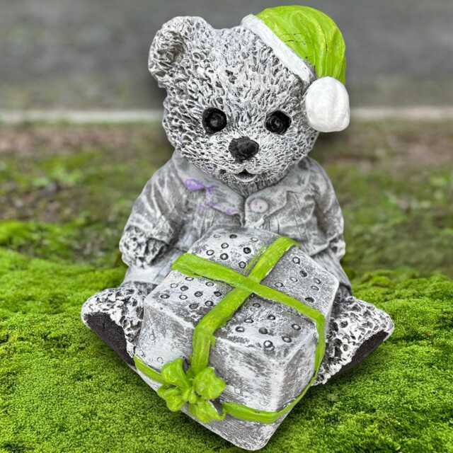 Concrete Bear With Gift Sculpture Holiday Animal Statue Stone Figure Handmade Winter Garden Decor Outdoor Yard Ornament Lover - image 1
