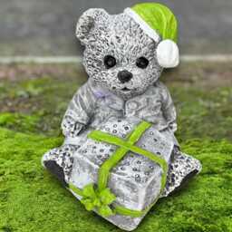 Concrete Bear With Gift Sculpture Holiday Animal Statue Stone Figure Handmade Winter Garden Decor Outdoor Yard Ornament Lover - thumbnail 1