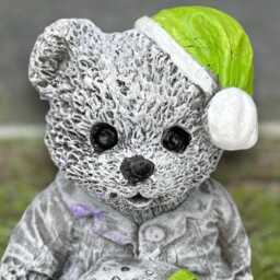 Concrete Bear With Gift Sculpture Holiday Animal Statue Stone Figure Handmade Winter Garden Decor Outdoor Yard Ornament Lover - thumbnail 2