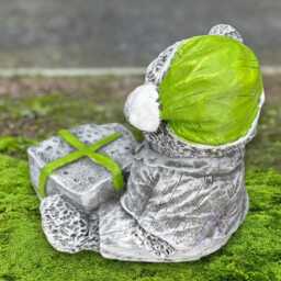 Concrete Bear With Gift Sculpture Holiday Animal Statue Stone Figure Handmade Winter Garden Decor Outdoor Yard Ornament Lover - thumbnail 3