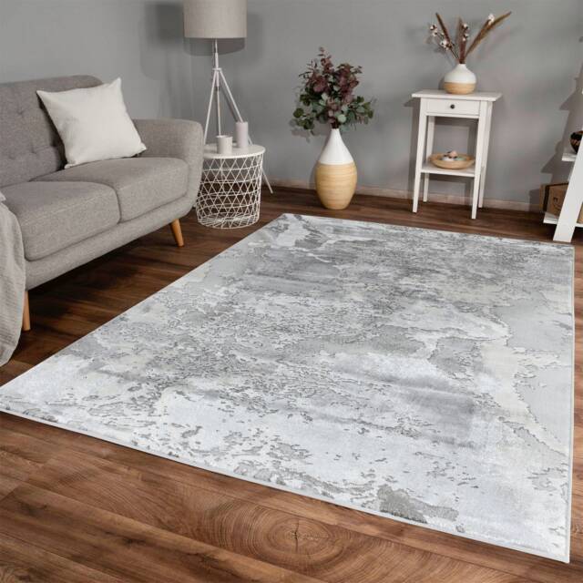 New Modern Silver Grey Splash Design Rug Colourful Silky Soft Good Quality Floor Area Mats UK - image 1