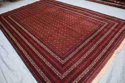 7x10 Dark Red Afghan Bukhara Rug, Fine Turkmen Hand Knotted Veg Dyes Wool Area Large Tribal Rug For Living Room, 200x300 cm Carpet - thumbnail 1