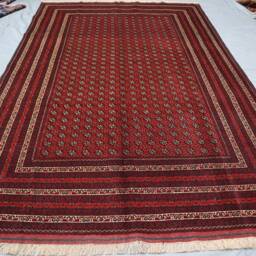 7x10 Dark Red Afghan Bukhara Rug, Fine Turkmen Hand Knotted Veg Dyes Wool Area Large Tribal Rug For Living Room, 200x300 cm Carpet - thumbnail 2