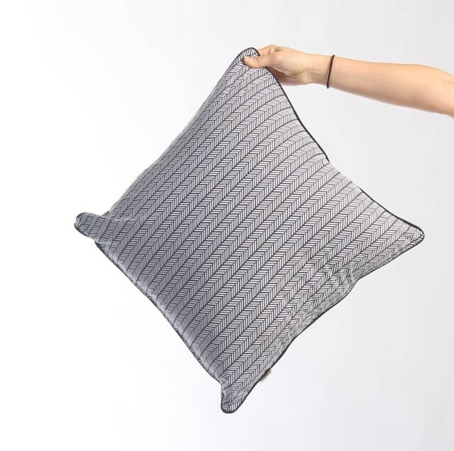 Herringbone Pillow Cover With Piping Trim/Black White Decorative Throw Sofa Graphic Cushion - image 1