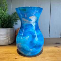 Hand Decorated 18cm Bright Blue Gold Copper Or Silver Finish Glass Vase - thumbnail 1