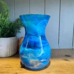 Hand Decorated 18cm Bright Blue Gold Copper Or Silver Finish Glass Vase - thumbnail 2