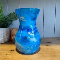 Hand Decorated 18cm Bright Blue Gold Copper Or Silver Finish Glass Vase - thumbnail 3