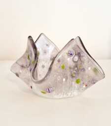 Fused Glass Tealight Holder Purple Meadow Flower Details