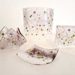Fused Glass Tealight Holder Purple Meadow Flower Details - thumbnail 4