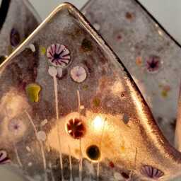 Fused Glass Tealight Holder Purple Meadow Flower Details - thumbnail 3