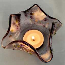 Fused Glass Tealight Holder Purple Meadow Flower Details - thumbnail 2