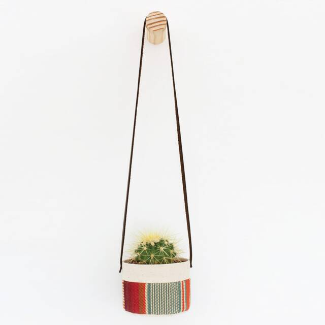 Small Natural Canvas Hanging Planter - Red + Blue - image 1