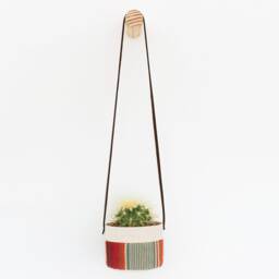 Small Natural Canvas Hanging Planter - Red + Blue - thumbnail 1