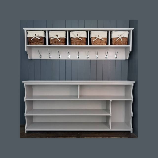 3 Shelf With Boot Compartment Shoe Bench & Coat Rack Storage Baskets Hallway Set - image 1