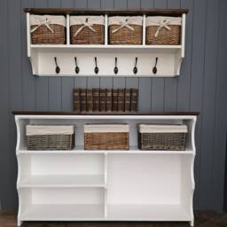 3 Shelf With Boot Compartment Shoe Bench & Coat Rack Storage Baskets Hallway Set - thumbnail 2