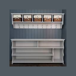 3 Shelf With Boot Compartment Shoe Bench & Coat Rack Storage Baskets Hallway Set - thumbnail 1