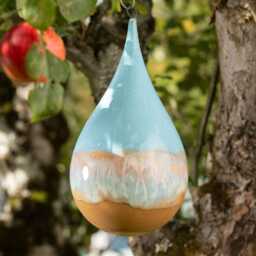 Blue Quartz - Handmade Ceramic Stoneware Hanging Teardrop Bird Feeder - Frost Resistant - thumbnail 2