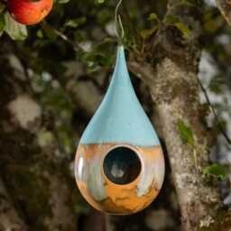 Blue Quartz - Handmade Ceramic Stoneware Hanging Teardrop Bird Feeder - Frost Resistant - thumbnail 3