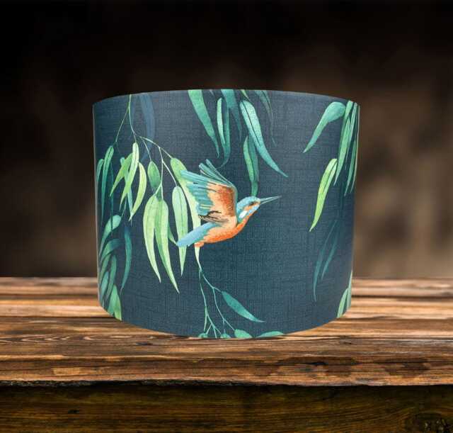 Kingfisher Bird Lampshade For Ceiling & Table Lamps, Floral Leaf Drum Light Shade - image 1