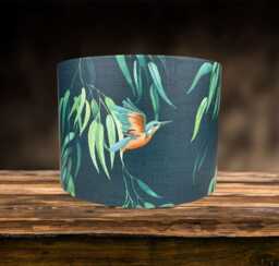 Kingfisher Bird Lampshade For Ceiling & Table Lamps, Floral Leaf Drum Light Shade - thumbnail 1
