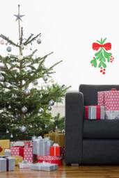 Christmas Mistletoe Cluster With Bow -Wall Decal Custom Vinyl Art Stickers - thumbnail 1