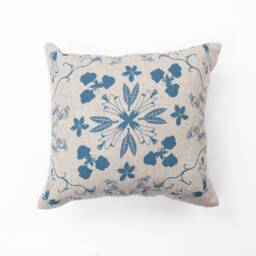 16x16 Floral Decorative Throw Pillow - Linen Handwoven Coastal Pillowcase Set Hand Manual Silk Screen Printed Sage Ochre Brick Red Blue - thumbnail 3