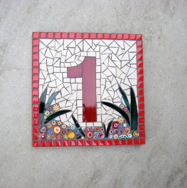 Custom Mosaic House Number, Sign, Plaque, Street Address, Yard Art, Bespoke Number, Digit, Outdoor, Wall Hanging, Ornament, Glass, Door 7 - image 1
