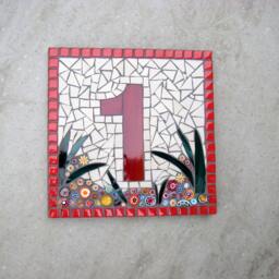 Custom Mosaic House Number, Sign, Plaque, Street Address, Yard Art, Bespoke Number, Digit, Outdoor, Wall Hanging, Ornament, Glass, Door 7 - thumbnail 1