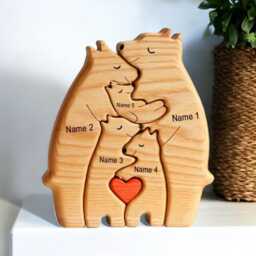 Personalised Wooden Bear Family Puzzle, Mothers Day Gift, Unique Home Keepsake, Custom Ornament For Of 2-8, Anniversary - thumbnail 1