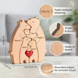 Personalised Wooden Bear Family Puzzle, Mothers Day Gift, Unique Home Keepsake, Custom Ornament For Of 2-8, Anniversary - thumbnail 3