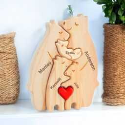 Personalised Wooden Bear Family Puzzle, Mothers Day Gift, Unique Home Keepsake, Custom Ornament For Of 2-8, Anniversary - thumbnail 2