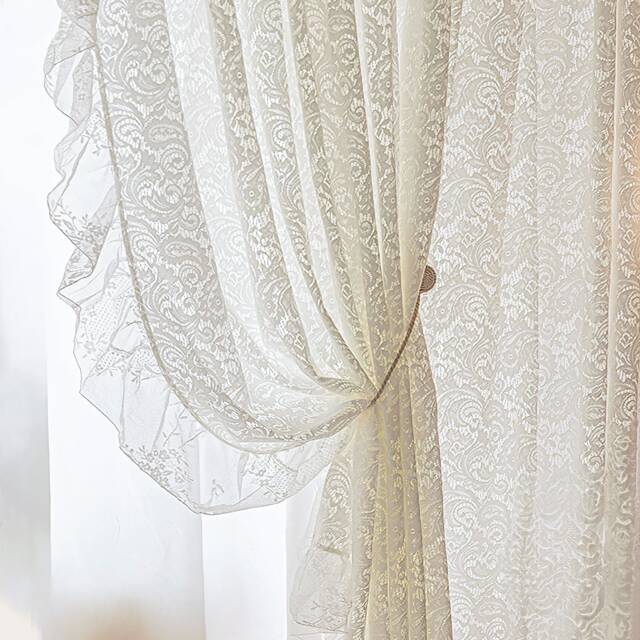 Shabby Chic Lace Sheer Curtain Romantic Ruffled Bedroom Decor - image 1