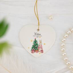 Baby's First Christmas Bauble, Personalised Baby 1st Ornament With Cute Rabbit, New Tree Decor, Gift For Parent - thumbnail 1