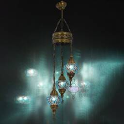 Turquoise Blue Globe Mosaic Chandelier, Turkish Hanging Lamp, Pendant Light, Lamp Shade, Ceiling - thumbnail 1