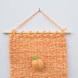 Mini Peach Woven Wall Hanging, Weaving, Tapestry, Orange, Fruit, Needle Felting, Small, Nursery Decor, Boho, Modern, Wool, Textile, Fiber - thumbnail 3