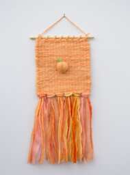 Mini Peach Woven Wall Hanging, Weaving, Tapestry, Orange, Fruit, Needle Felting, Small, Nursery Decor, Boho, Modern, Wool, Textile, Fiber