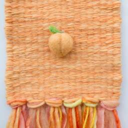 Mini Peach Woven Wall Hanging, Weaving, Tapestry, Orange, Fruit, Needle Felting, Small, Nursery Decor, Boho, Modern, Wool, Textile, Fiber - thumbnail 2