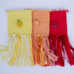 Mini Peach Woven Wall Hanging, Weaving, Tapestry, Orange, Fruit, Needle Felting, Small, Nursery Decor, Boho, Modern, Wool, Textile, Fiber - thumbnail 4