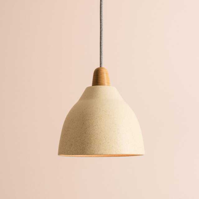 Speckled Cream Matt Element Pendant Light in Ceramic & Oak - image 1