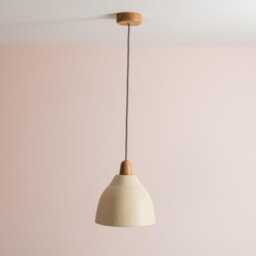 Speckled Cream Matt Element Pendant Light in Ceramic & Oak - thumbnail 2