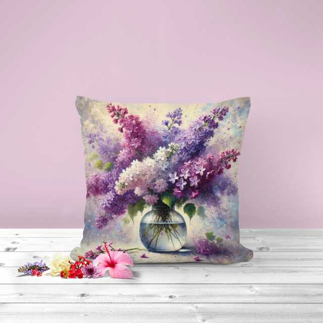 Lilac Bouquet Canvas Cushion Cover Floral Home Decor, 3 Sizes - image 1