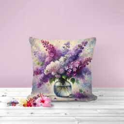 Lilac Bouquet Canvas Cushion Cover Floral Home Decor, 3 Sizes - thumbnail 1