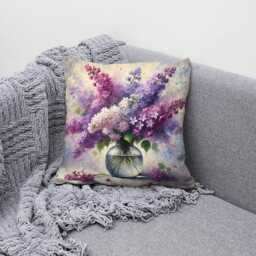 Lilac Bouquet Canvas Cushion Cover Floral Home Decor, 3 Sizes - thumbnail 3