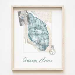 Queen Anne Seattle Neighborhood Map Watercolor Print Washington City Block Plan - Art Print Downtown Wall Local Realtor Gift - thumbnail 1