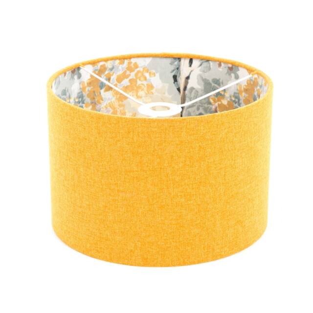 Shetland Silver Birch Shadow Mustard Yellow Brushed Linen Style Drum Lampshade , Pendant Table , Ceiling - image 1
