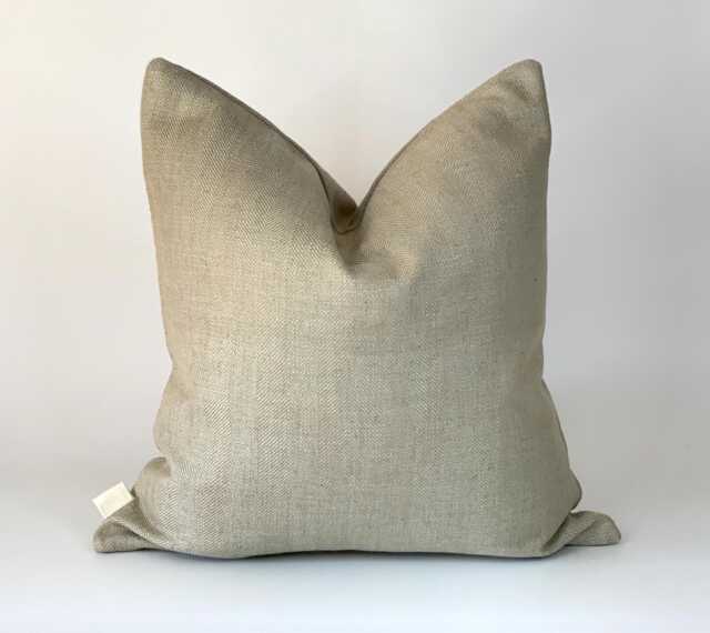 Handmade Beige Blue Stripe Cushion Cover, Reclaimed Fabric - image 1